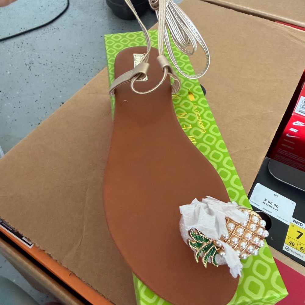 Chloe Gold Sandals with Pineapple Detail